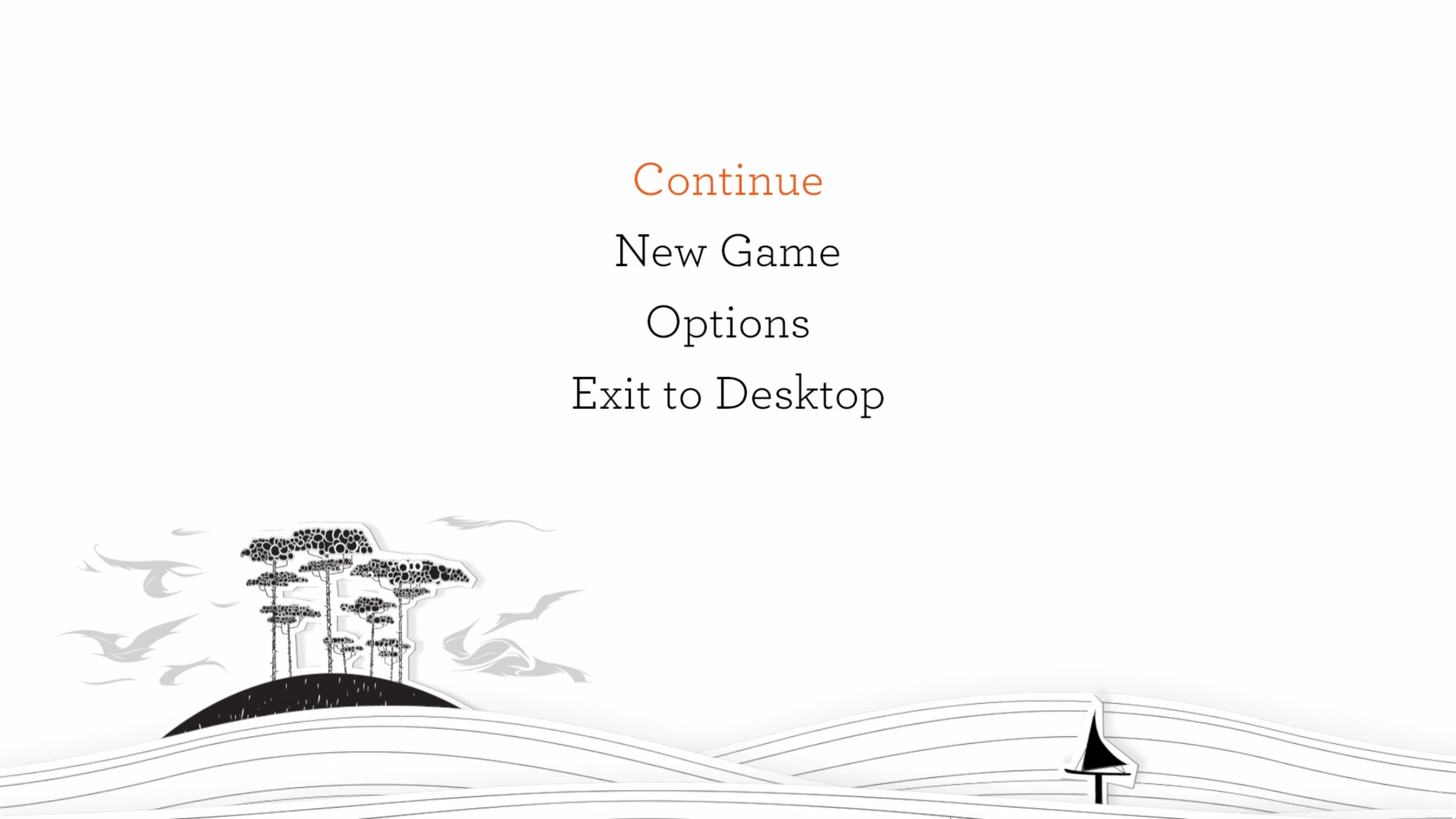 The main menu for the game Blackwood Crossing