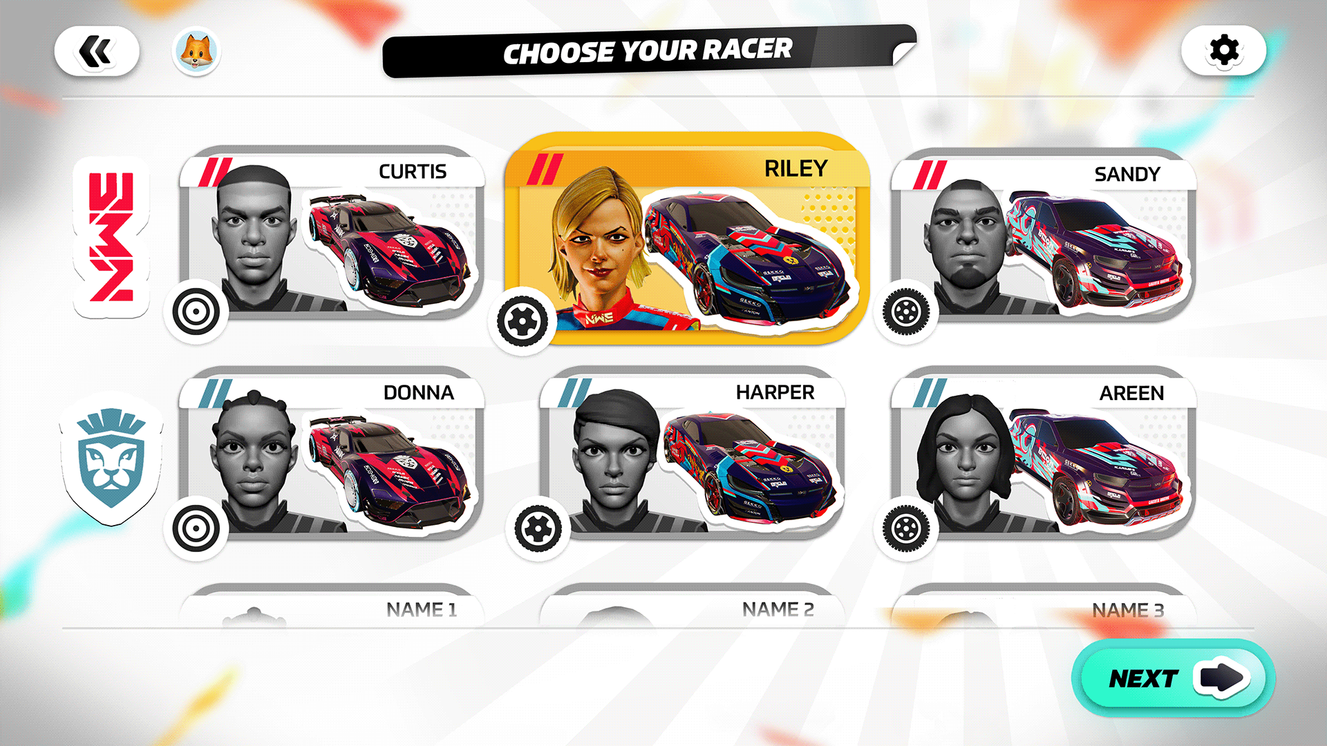 Detonation Racing racer select screen.