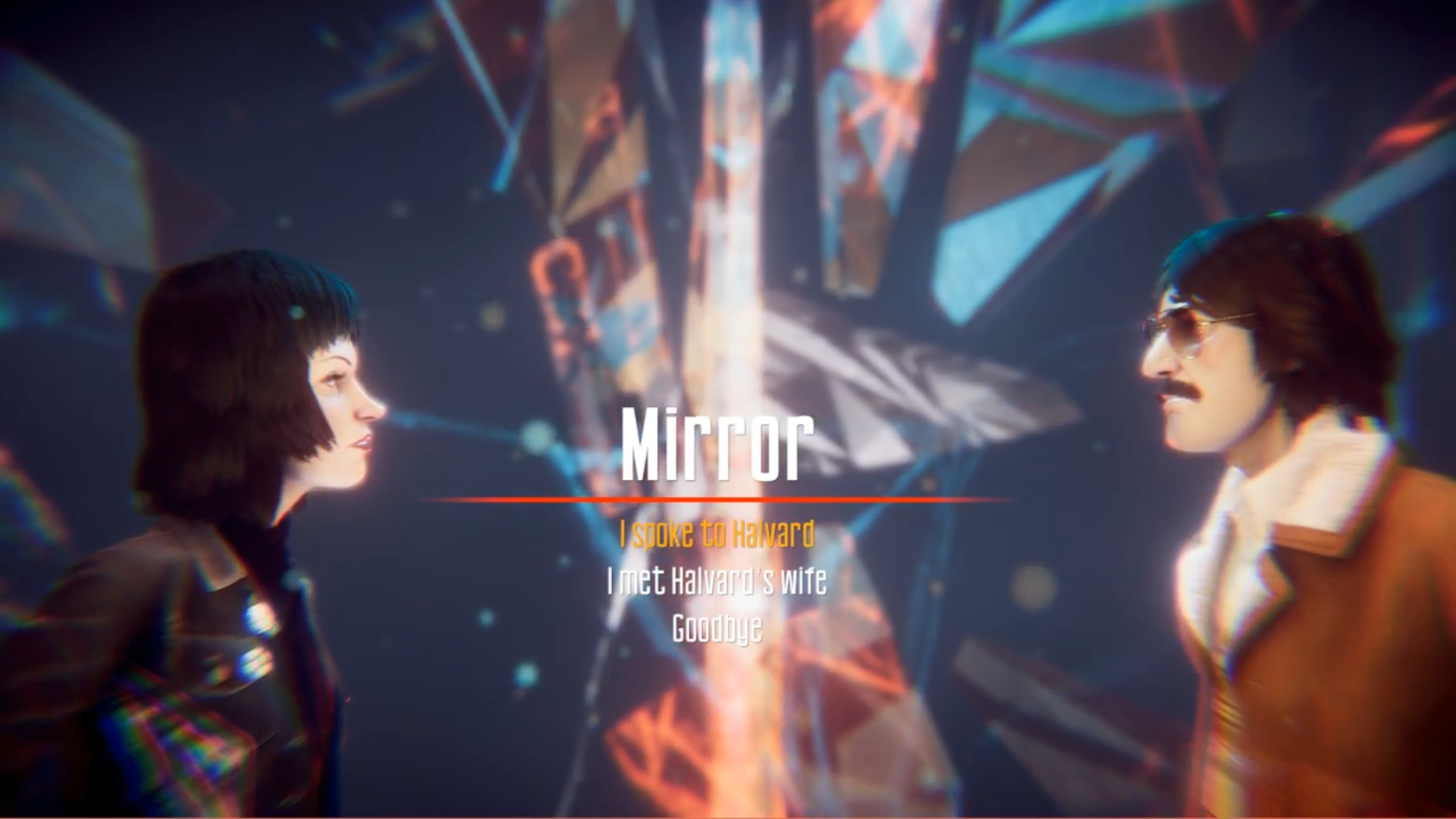 An example of the UI when Isabelle and Thomas are having a conversation in a mirror, from The Other You.