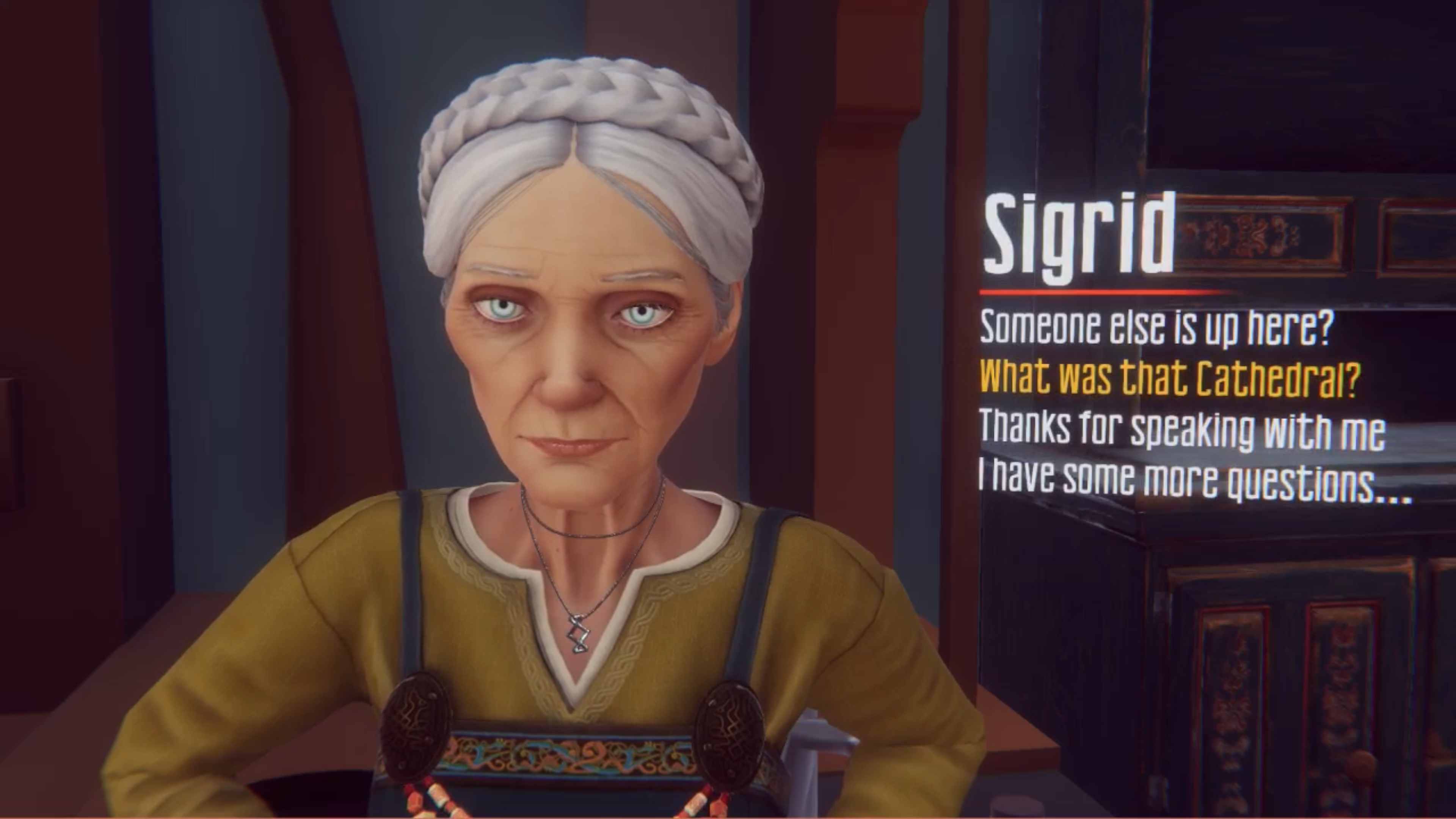 An example of the UI when having conversation with Sigrid from The Other You.