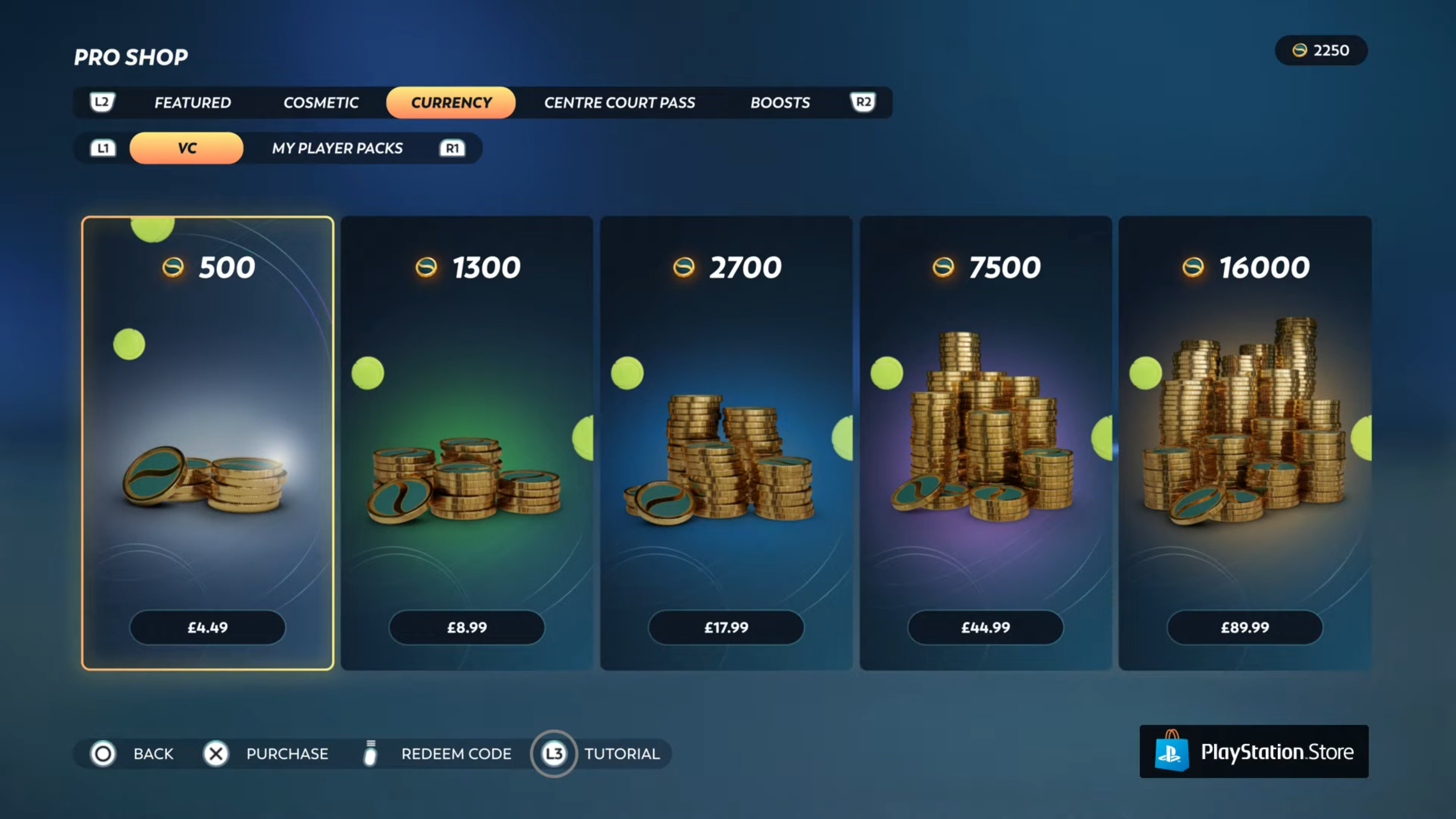 A screenshot of the currency screen in TopSpin 2K25.